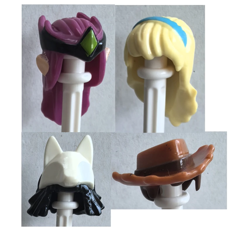 MOC 현대 도시 헤어 액세서리 빌딩 블록 호환 피규어 소년 소녀 브라운 블랙 화이트 골드 스타일 DIY 어린이 장난감 J012