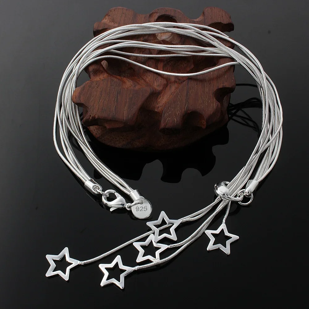 45cm 925 Sterling silver Star chain necklace jewelry lady wedding Women cute Charms fashion Christmas gift
