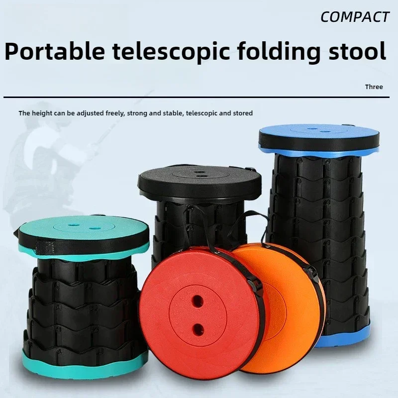 Portable Folding Telescopic Stool Lightweight Plastic Subway Queuing Chair Outdoor Camping Chair Fishing Seat with Carry Bag