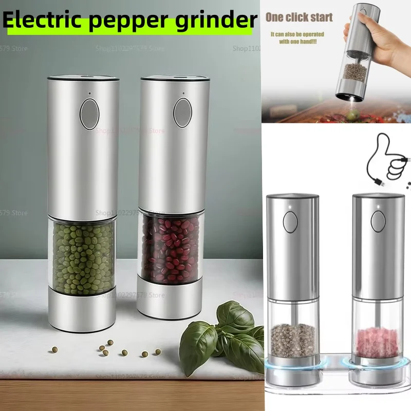 USB Rechargeable Pepper Salt Grinder Set Adjustable Electric Pepper Grinder Kitchen Gadget Cooking Tool for Spices Food Grinder