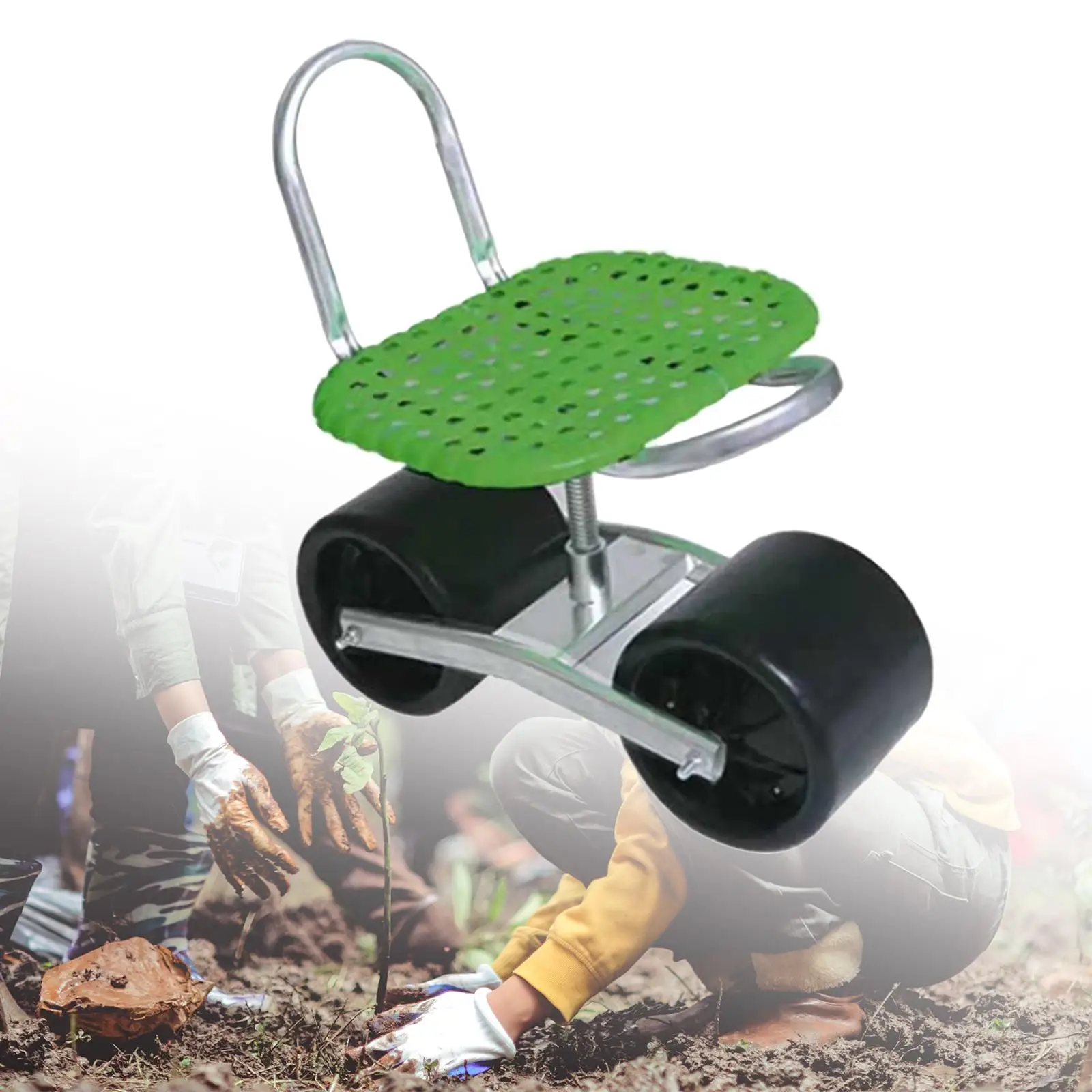 Rolling Garden Stool Cart Wheels Adjustable Garden Work Seat 360&deg; Rotating Lawns Picking Yards Adjustable Swivel