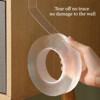 Nano nastro laterale adesivi murali impermeabili trasparenti riutilizzabili resistenti al calore nastri per la decorazione della casa del bagno accessori da cucina 1