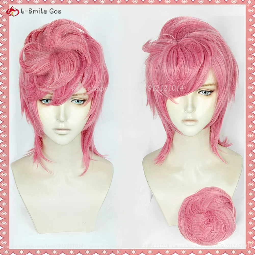Trish Una Cosplay Perücke Rose Pink mit Clip Bun, hitzebeständige Synthetik für Damen Anime & Halloween 2