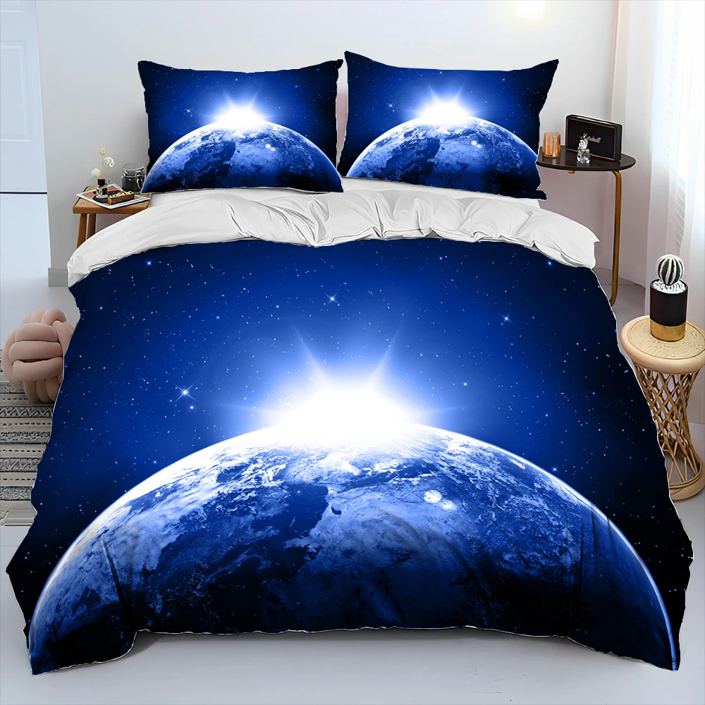 3D Space Fixed Stars Galaxy Earth Comforter Bedding Set,Duvet Cover Bed Set Quilt Cover Pillowcase,King Queen Size Bedding Set