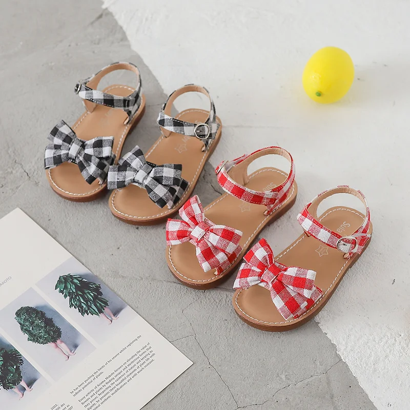 Bekamille Kids Sandals Girls Bow lattice Flat Heel Beach Shoes Children Sandals For Girls Princess Casual Sneakers SZ040