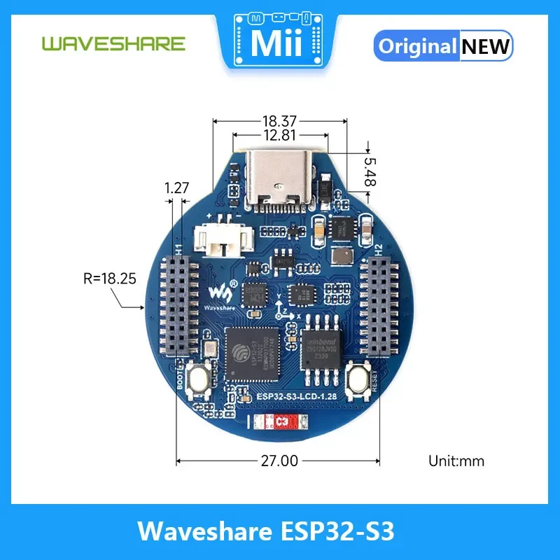Waveshare ESP32-S3  , 32 Ʈ LX7  ھ μ, GC9A01 ÷ ̹ Ĩ , 1.28 ġ IPS LCD