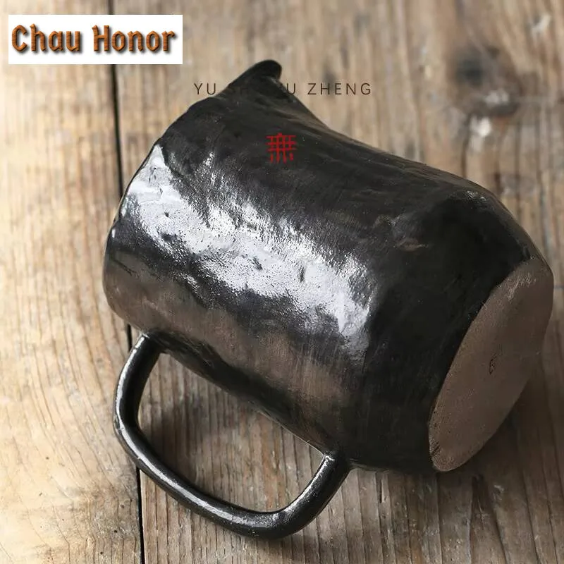 300ml Japanese Rough Pottery Coffee Pot Handmade Ceramic Hand Flushing Share Cup Creative Handle Public Tea Pitcher Justice Cup