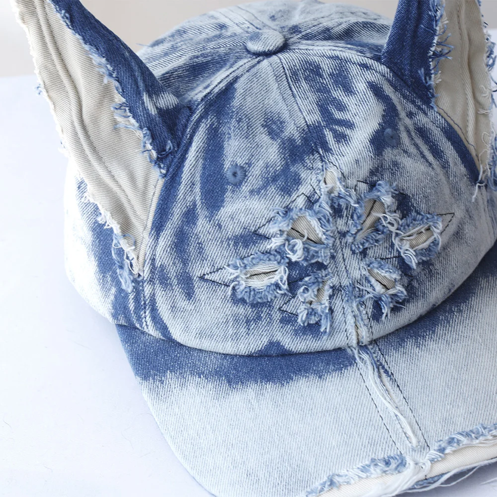 NEW Designer y2k wasteland style personalized cowboy perforated baseball cap women's three-dimensional ears street duckbill cap 2