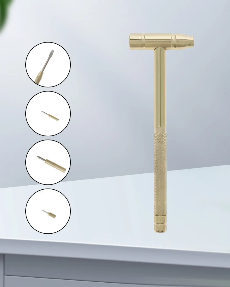 NEU 5-in-1 Mini Handwerk Hammer Schraubendreher Set Kupferlegierung Gold Abnehmbarer Mikroschraubendreher Perfektes Handwerkzeug für DIY-Projekte – Detail 1