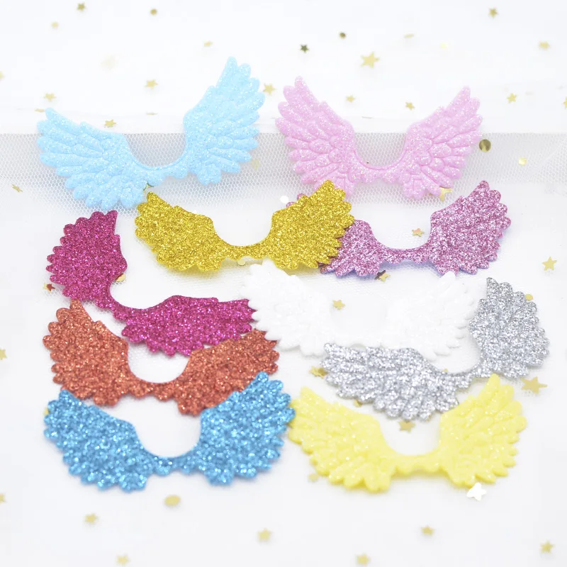 20 Pz/Lotto 65*36Mm Polveri Glitter Single Side Angel Wing Appliques Cupido Wing Fairy Wing Per Artigianato Fai Da Te Forniture Per Decorazioni Con Fi