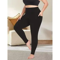 Plus Size 1XL-5XL New Womens Solid Color High Waist Pants  Elasticity Casual Leggings with Pockets Gym Workout Pants - Image 2
