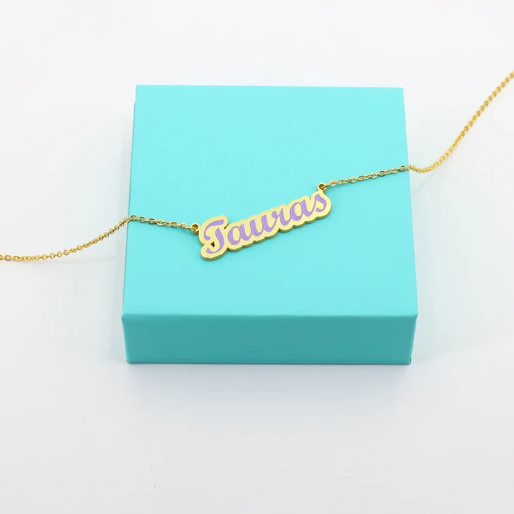 Fashionable Custom 925 Sterling Silver Enamel Color Name Necklace Colorful Personalize Birthday Gifts Women Party Jewelry