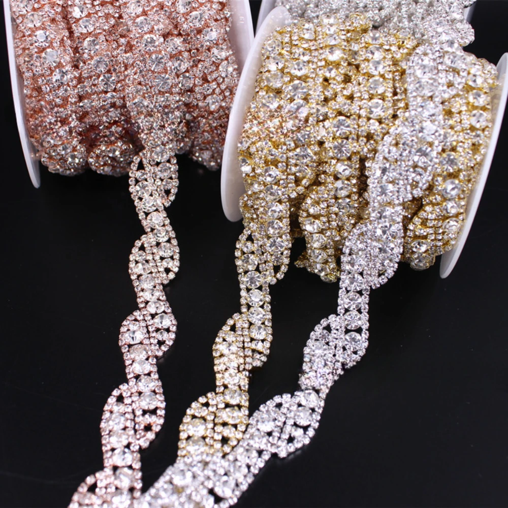 

Luxury Cross Crystal Rhinestones Trim Sparkling Diamond Charms Chain Embellishments for Crafting Women Dresses Shoes Belly Chain