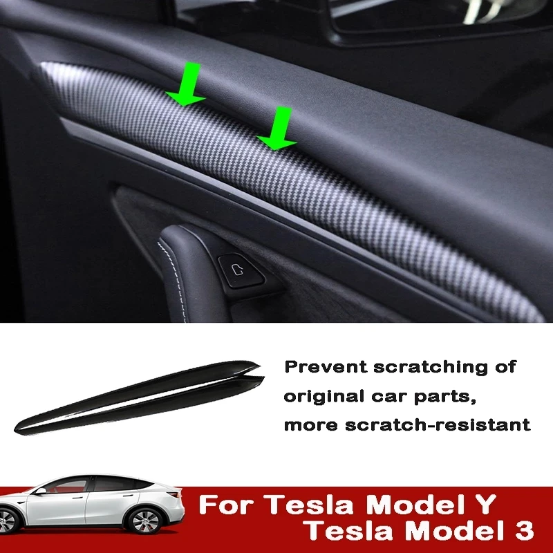 

2pcs/set Door Trim For Tesla Model 3 Model Y 2021 Car Accessories Door Decoration Sticker Matte Carbon Fiber ABS Interior Parts