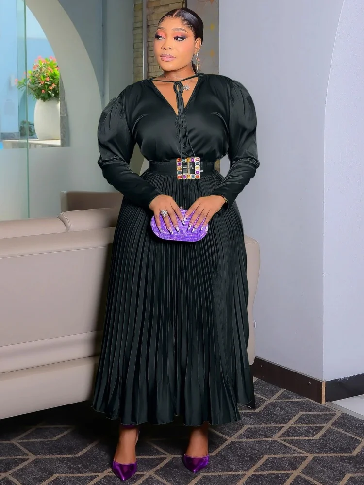 Wmstar Plus Size Skirts Sets Women Wholesale Two Piece Set New Women's Clothing Solid Elegant Pleated Long Sleeved Matching Suit