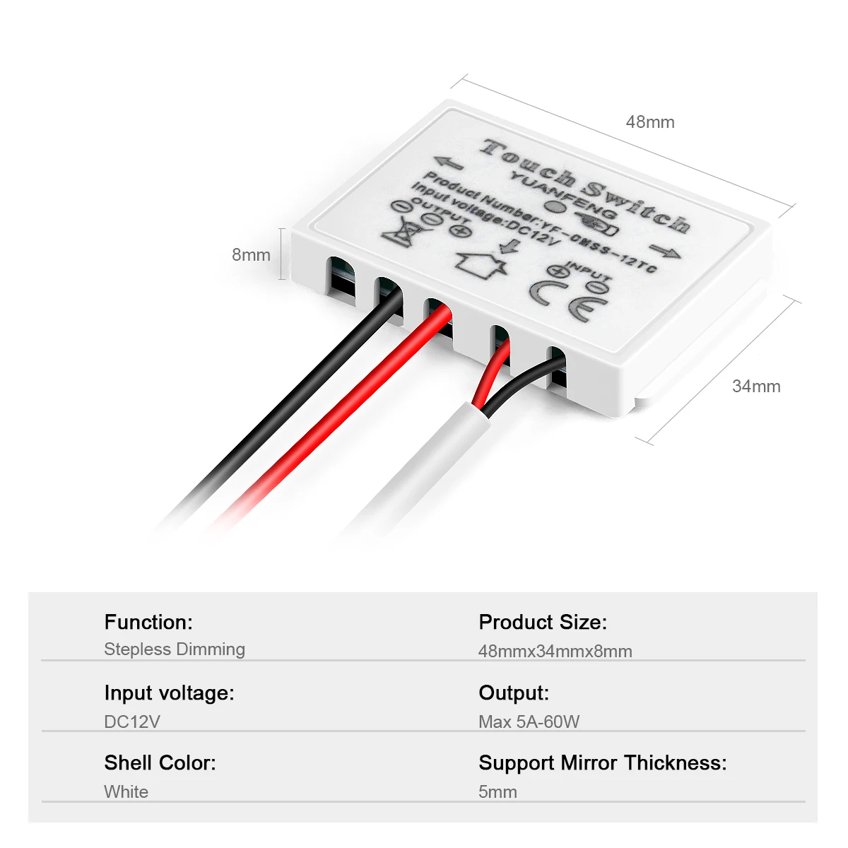 Dimmable Touch Sensor Switch for Smart Bathroom Mirrors