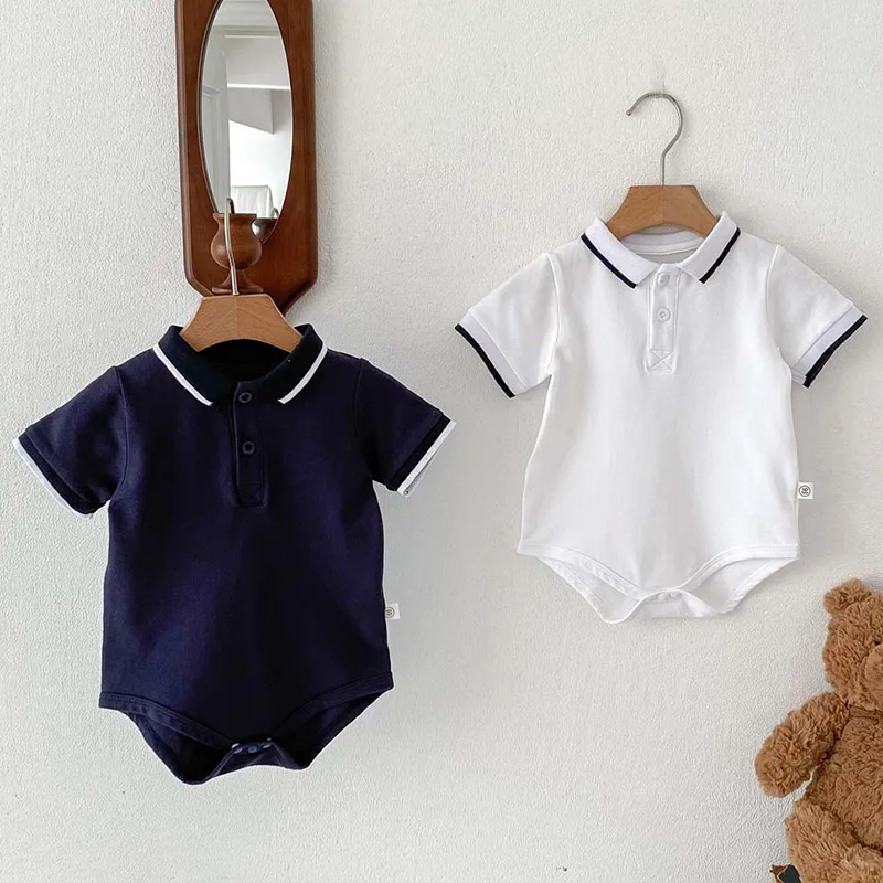 

2024 New Summer Korean Style Newborn Baby Boys Romper Short Sleeved Cotton Toddler Baby Boys Jumpsuit 0-24M Children Clothes