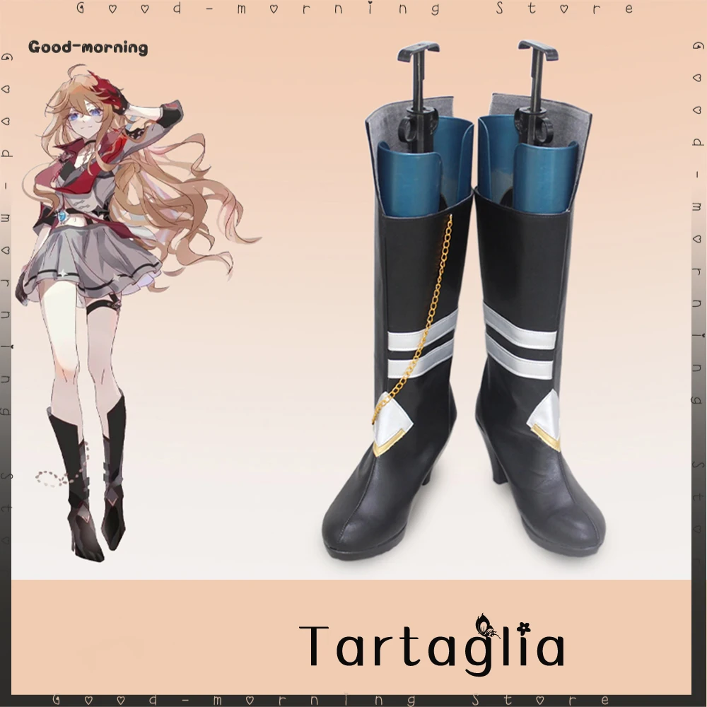 

Game Tartaglia Cosplay black Boots PU Shoes Tartaglia Cosplay Halloween Party women Role Play Any Size Shoes customize