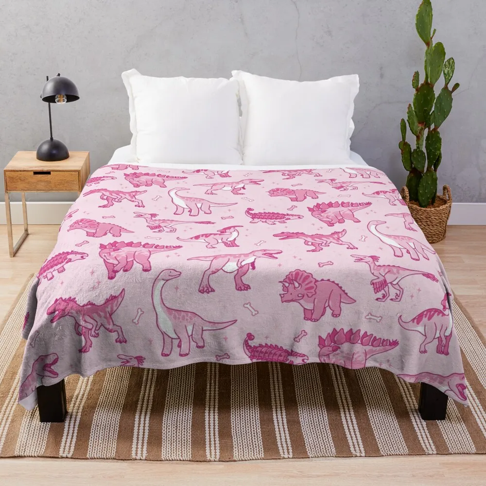 

Pink and Sparkly Dinos Throw Blanket Nap Flannel Fabric Bed linens Blankets