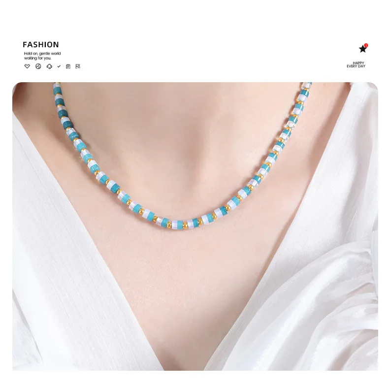 Marka Blau-weiße Edelstein-Halskette für Damen, Bohemian-Accessoires, Mädchenmode, Perlenkette, Paar-Schmuck, Geschenk, Großhandel – Detail 16