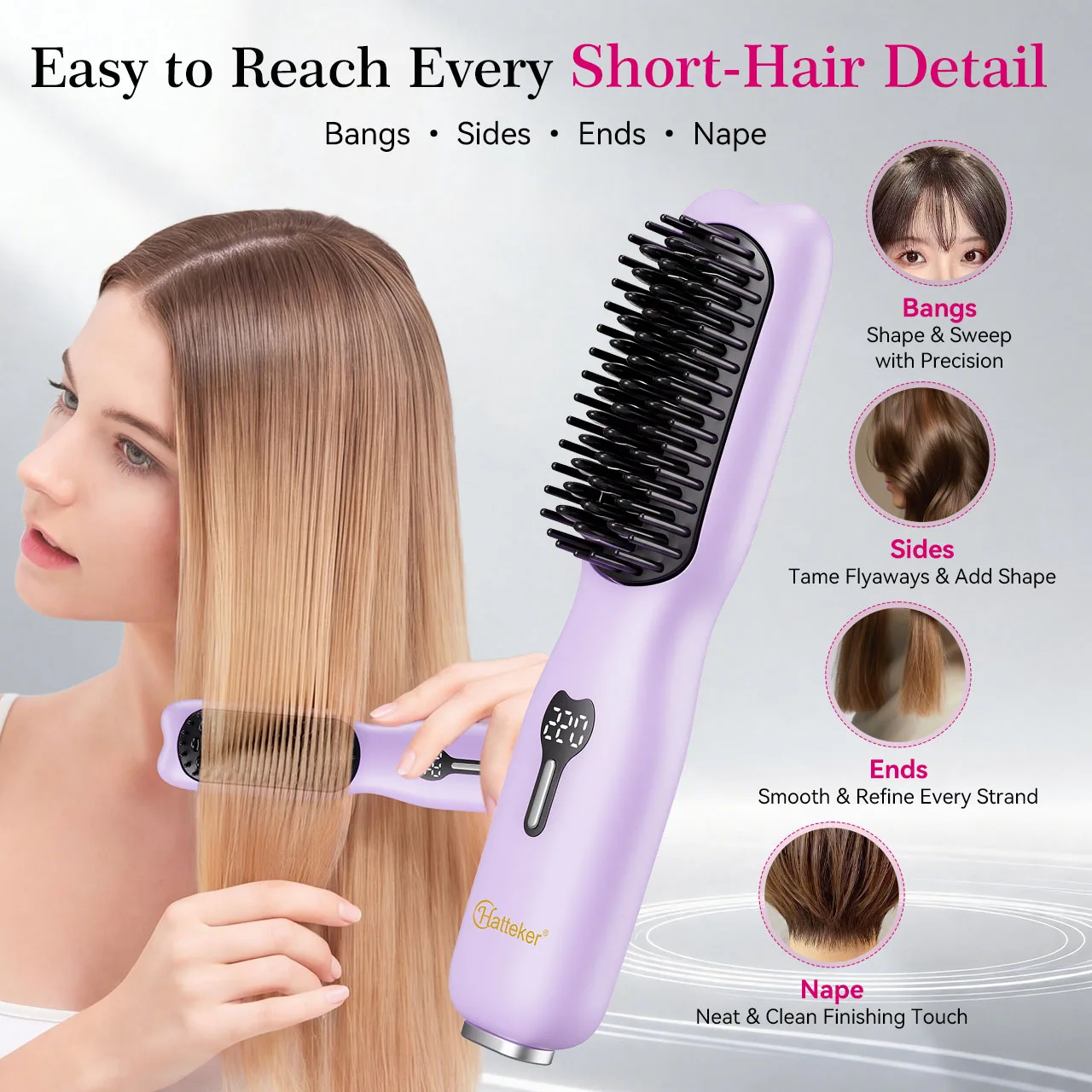 Hatteker Wireless Hair Straightening Comb Portable USB Multi-temperature Control for Straightening And Curling 6