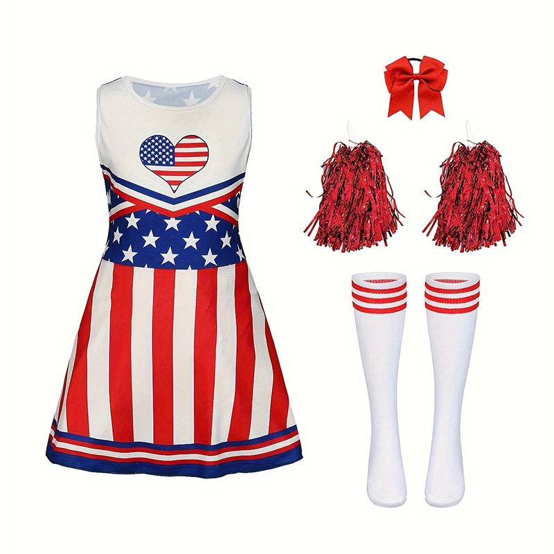 Children's Team Cheerleading Uniforms Girls Summer Sports Sleeveless Dresses Kids Fashionable Cheer Uniforms Skirts Cool