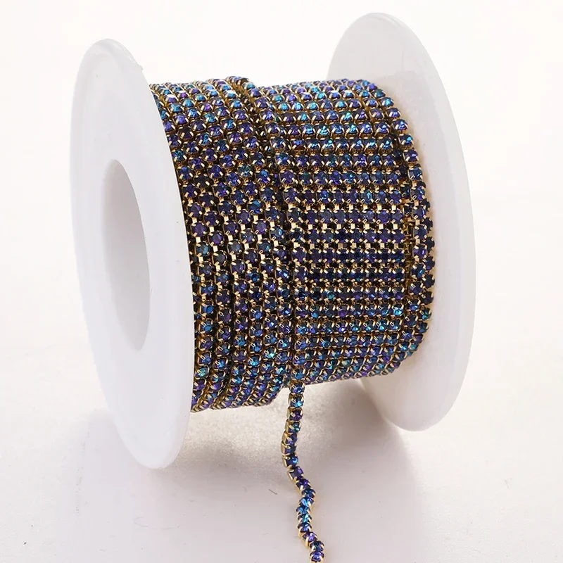 Vibrant Rhinestone Cup Chain with Colorful Base - Luxurious Sewing and Apparel Accessory