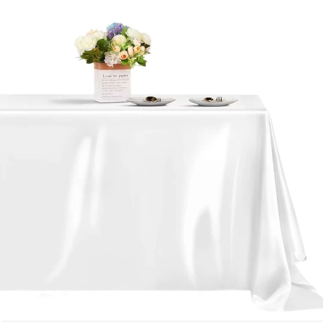 Nappe rectangulaire en Satin 145-335cm, pour mariage, noël, anniversaire, événements, Banquet, superpositions de nappe blanche, décoration de salle à manger pour la maison 1