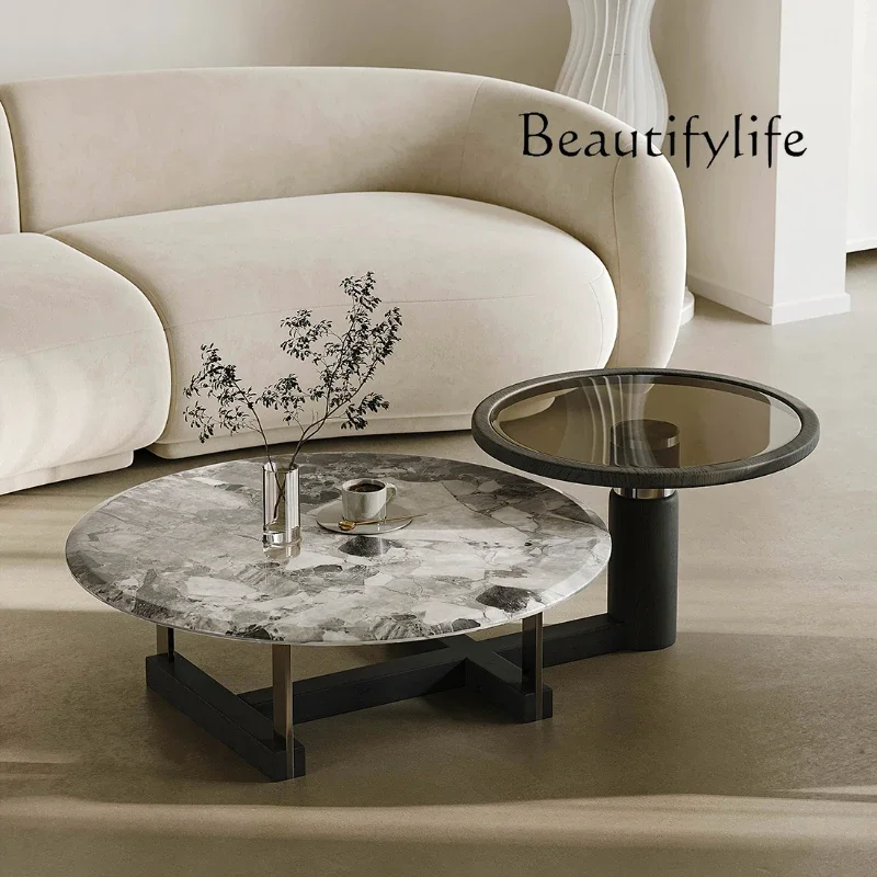 

New Designer White Wax Tea Table Light Luxury Living Room Mother and Child Marble Tea Table Combination