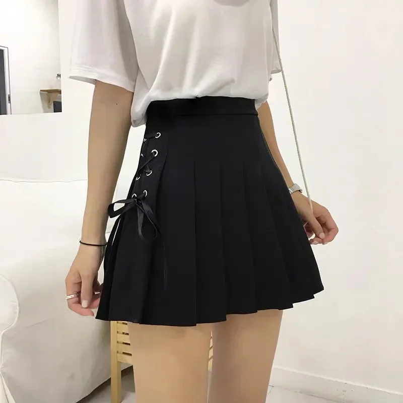 long skirts for women Summer Women Mini Skirts Korean Pleated Skirts for Girls Kawaii High Waist School Lace Up Aesthetic Skirt Ropa Mujer black pleated skirt