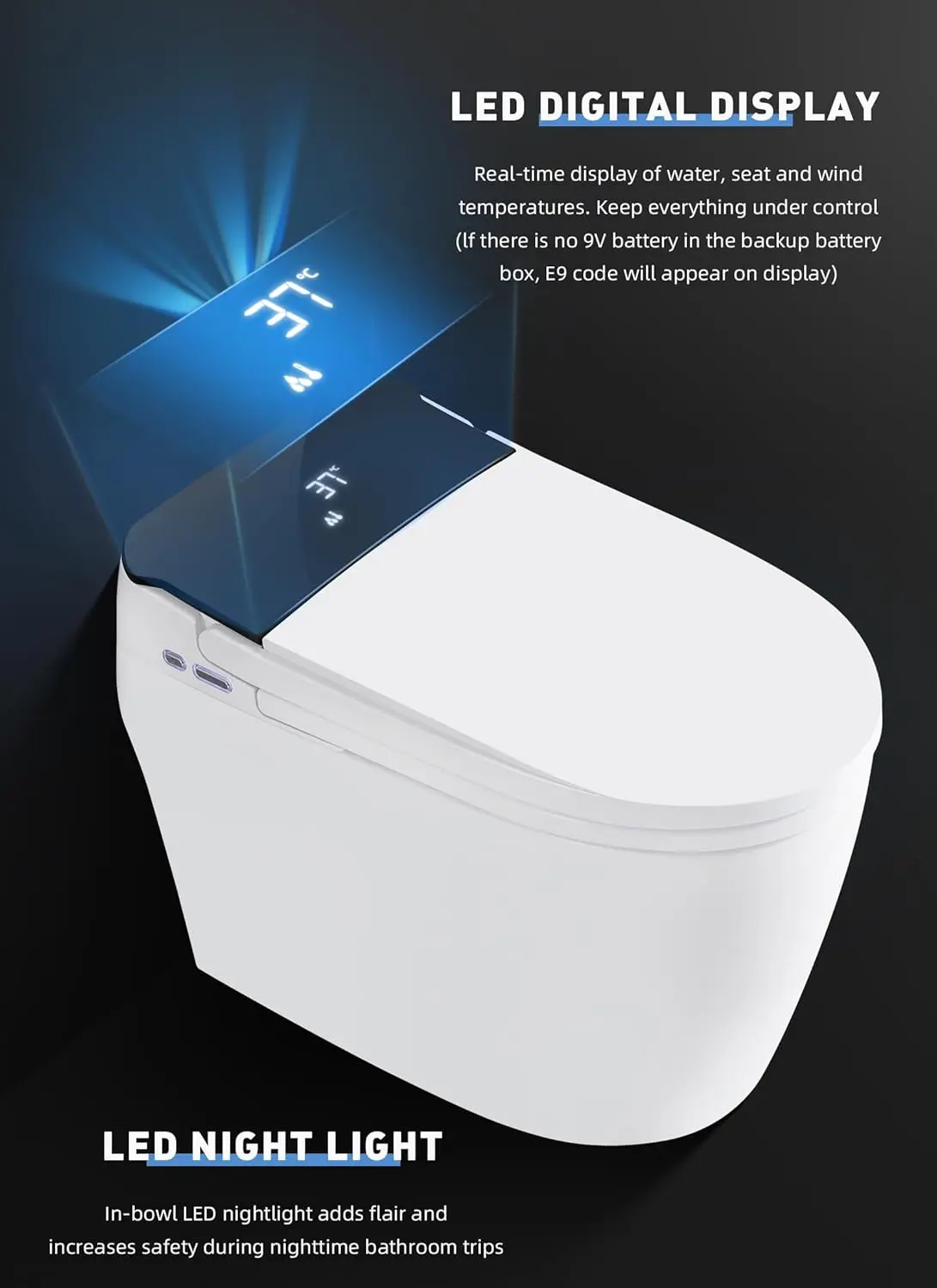 Smart Toilet with Bidet Built in Bidet Toilet Combo with Warm Water Sprayer & Dryer Heated Seat Auto Dual Flush Foot Sensor 6