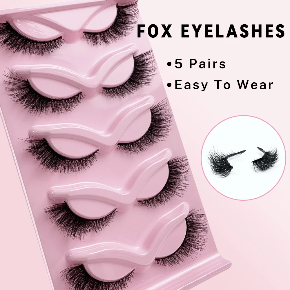 

Fox Eyelashes Cat Eye Wispy Winged End Elongated False Lashes Soft Natural Long Fluffy Mink 5 Pairs Wholesale Make Up Tool