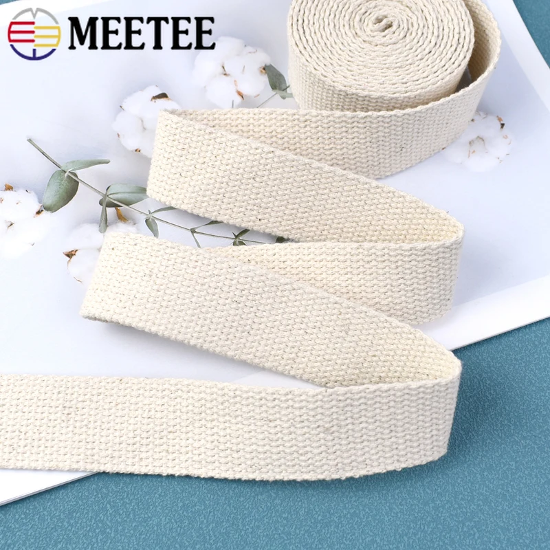 5Meters Meetee 20-50mm Cotton Webbing Band 1.5mm Thick Canvas Ribbon for Bag Strap Belt Clothes Binding Tape Sewing Accessories