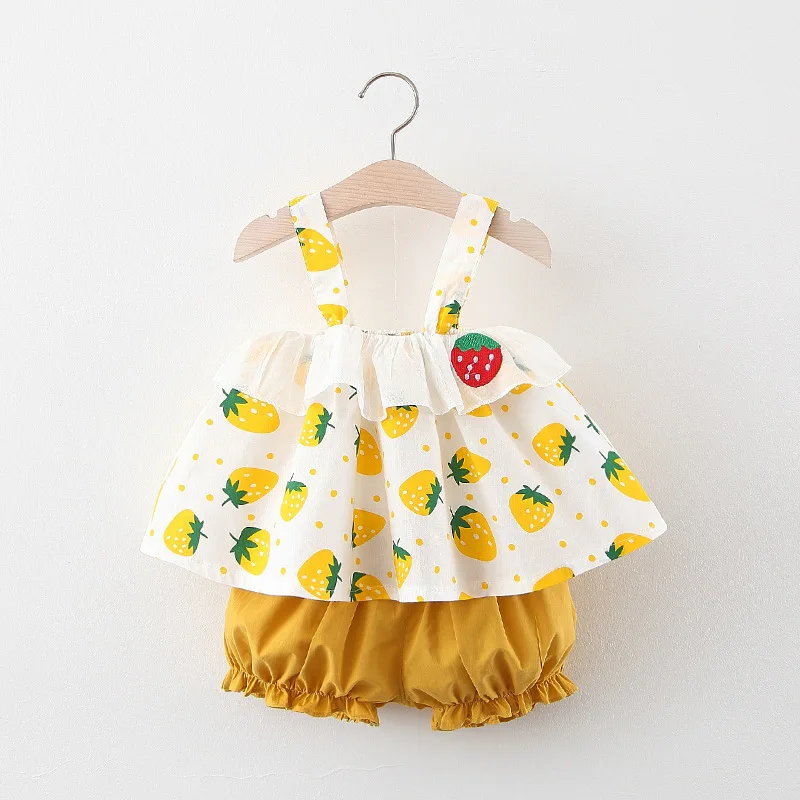 Baby Clothing Set discount Girls' Vest Set Summer 0-3 4-year-old Children's Sleeveless Vest Shorts Two-piece Set of Broken Flower Girls' Summer Clothes Baby Clothing Set for boy