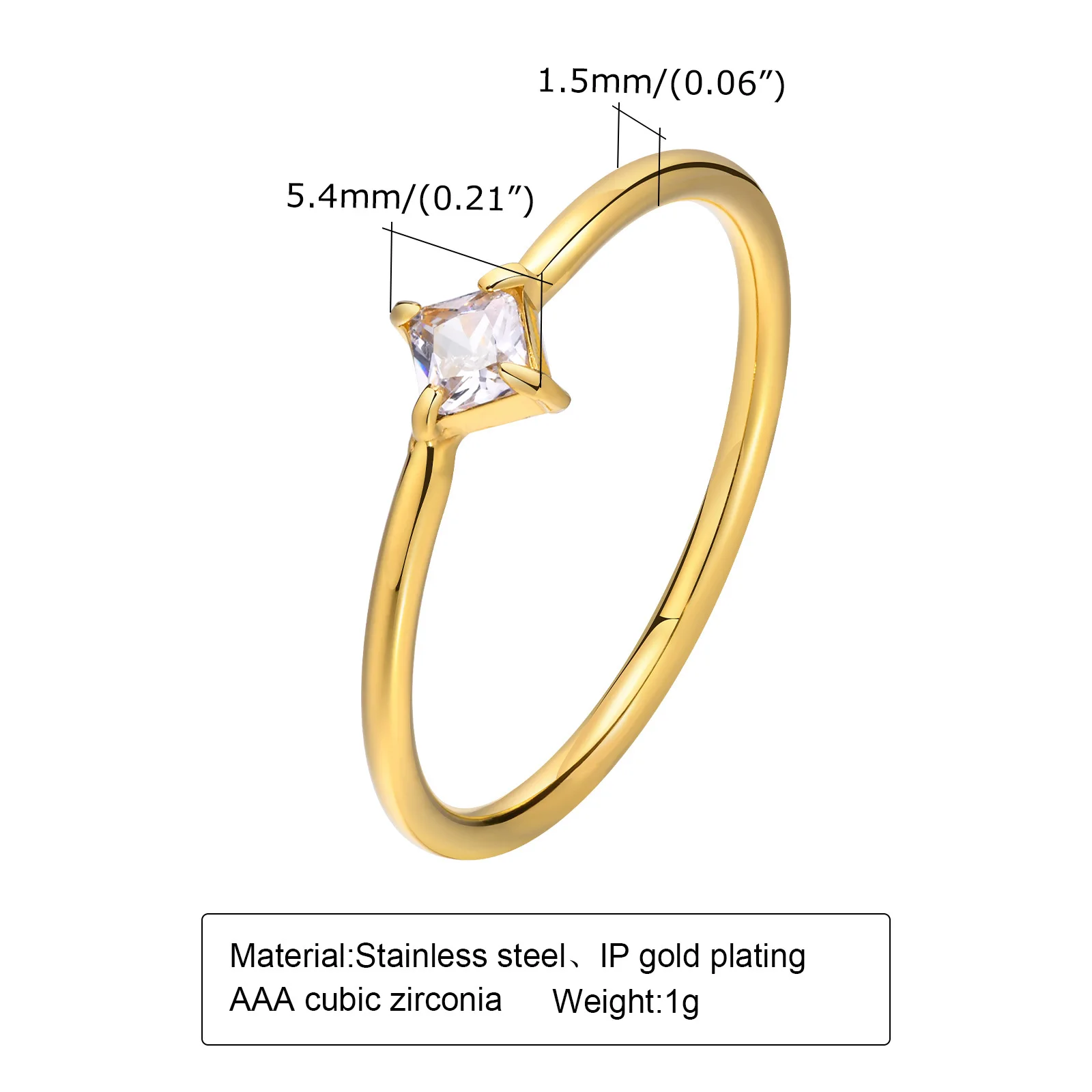 Vnox Slim Women Ring, AAA Square CZ Stone Finger Band, Elegant Minimalist Dainty Girls Jewelry