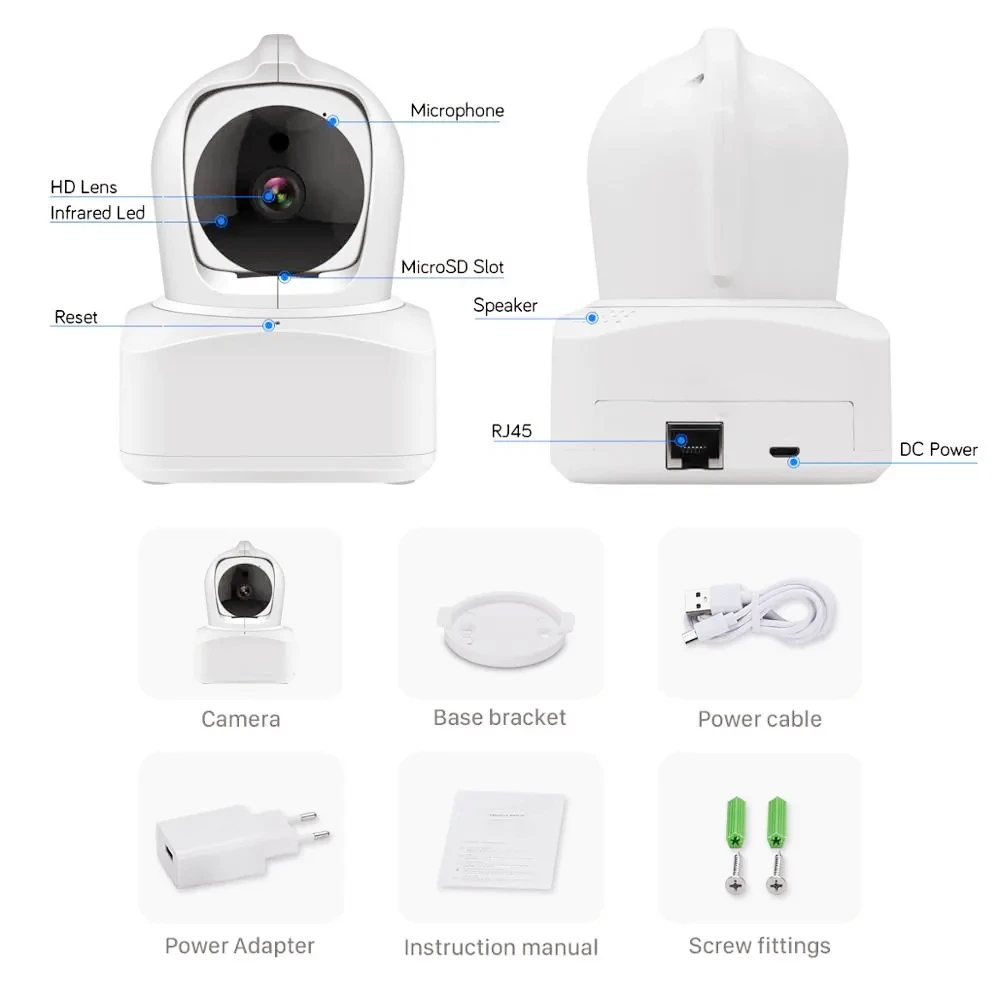 5MP WIFI IP PTZ Camera Indoor Smart Home CamHi APP Two-Way Audio Pan Tilt Wireless Network CCTV Camera With RJ45 Port 6