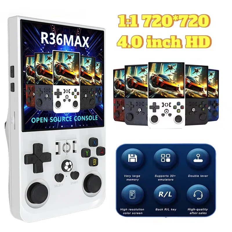 R36MAX Retro-Handheld-Spielkonsole, 4-Zoll-Großbildschirm, tragbarer Taschen-Videoplayer, über 1000 Spiele, Linux-System_voghion.com
