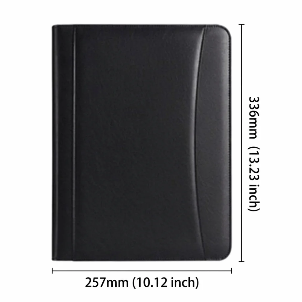 Office Supplies A4 PU Document Folder with Zipper Durable Padfolio Waterproof Multi-functional Document Organizer Meeting