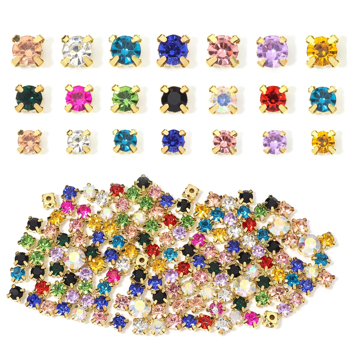 50-100pcs 5/6/8mm 바느질 라인 석 비즈 반짝이 컬러 크리스탈 클로 버튼 DIY 의류 신발 모자 장식 바느질 액세서리