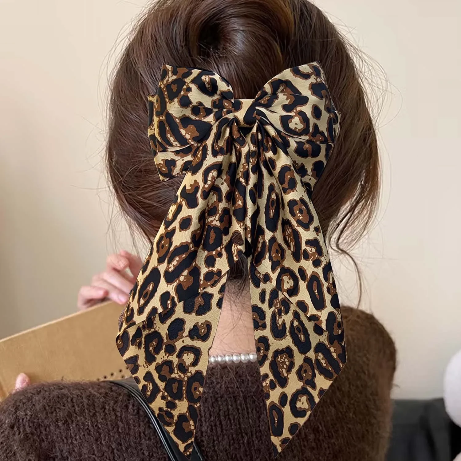 Leopard Print Ribbon Hair Bows - Fashion Vintage Clips for Women, Elegant Hair Accessories for Party Holiday Hairstyles