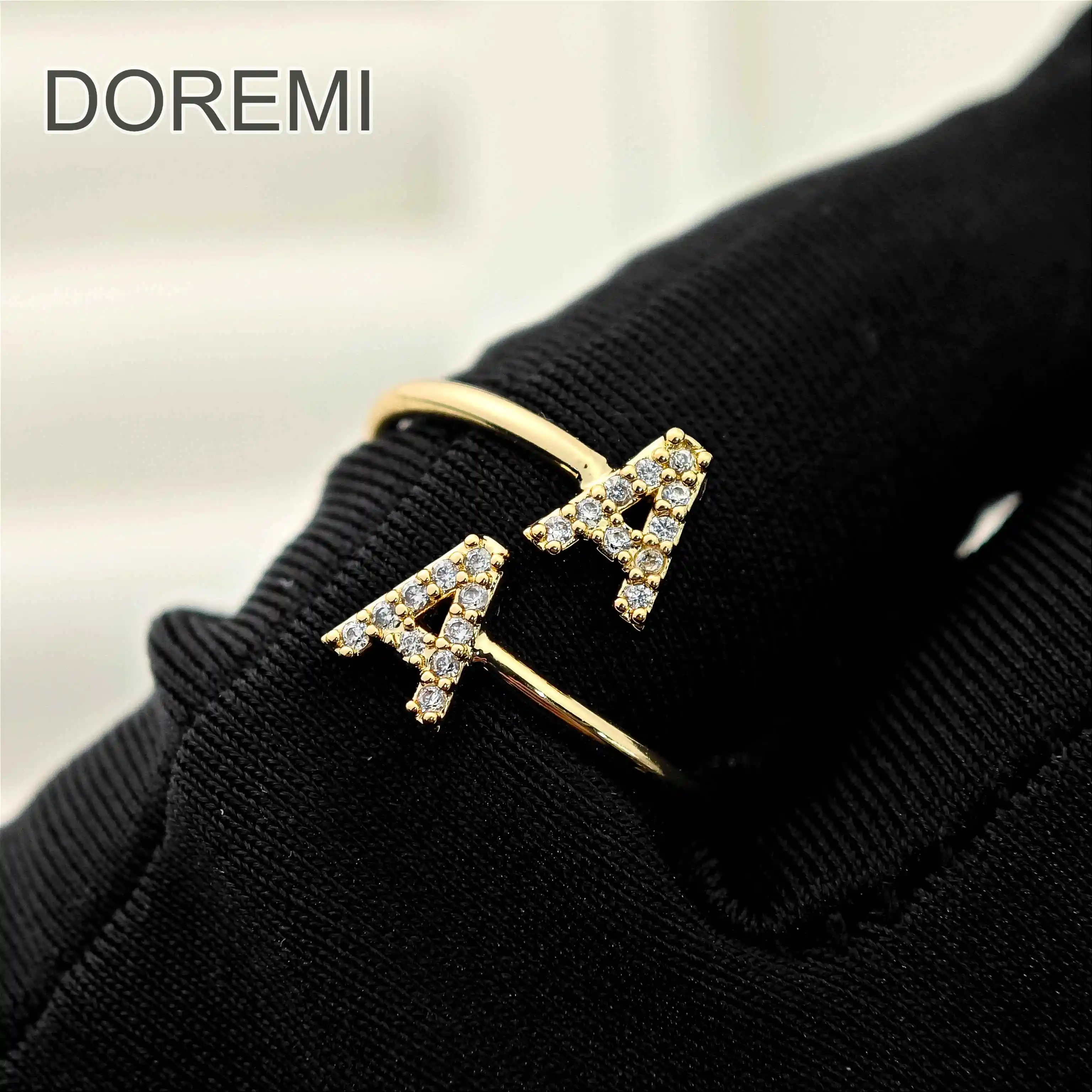 

DOREMI Double Initial Letter White Zircon Letter Ring Custom Jewelry Initial Women Stagger Ring Gift Jewelry