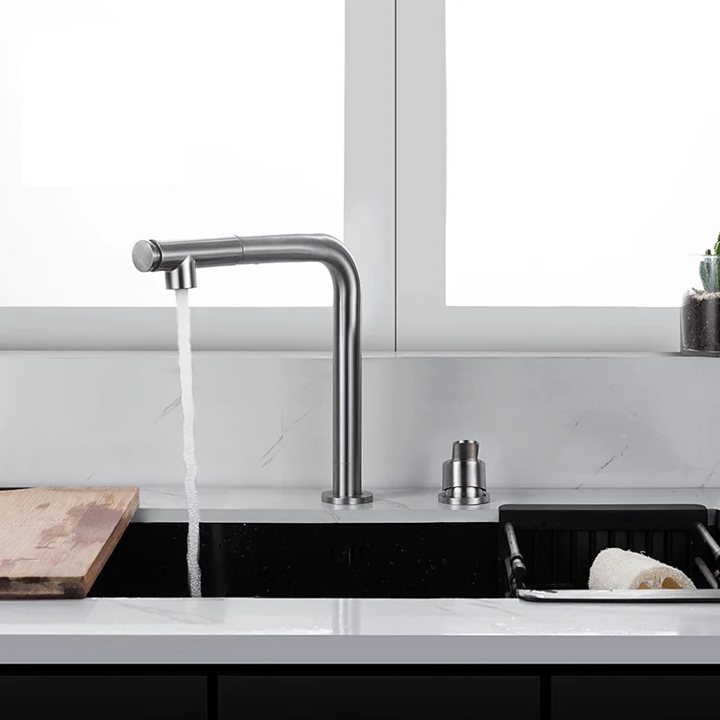 Lifting Hidden Pull Out Kitchen Faucet Stainless Steel 360 Rotation Telescopic Invisible Sink Tap Cold Hot Water Mixer Tap Crane