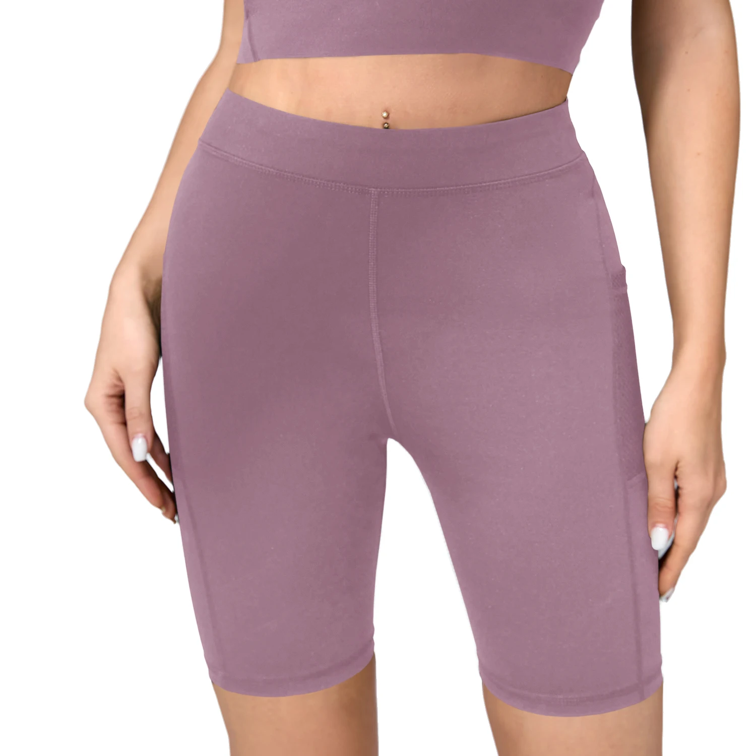 CATHSNNA High Waisted Yoga Shorts for Women Tummy Control Seamless Athletic Gym Running Shorts with Pockets