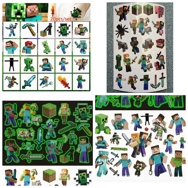 2025 My World Tattoo-Aufkleber, MC-Spiel, Minecrafte Tattoo-Aufkleber-Set, Actionfigur, Cartoon, Pixel, Anime, Spielzeug für Geburtstagsgeschenke – Detail 1