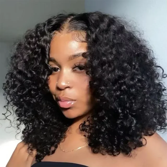 Perruques Courtes Bob Bouclées Brésiliennes 13x4 HD Lace Frontal, Ondulations Profondes 220% Deep Water Wave, Perruque Lace Front 4x4 100% Cheveux Humains Pour Femmes 14 16 Pouces 1
