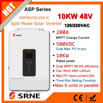 SRNE 8/10KW Max PV 500V 48V To 110/240VAC Hybrid Solar Inverter Suppor Split-phase/single-phase Dual MPPT Max 22A Charge Current