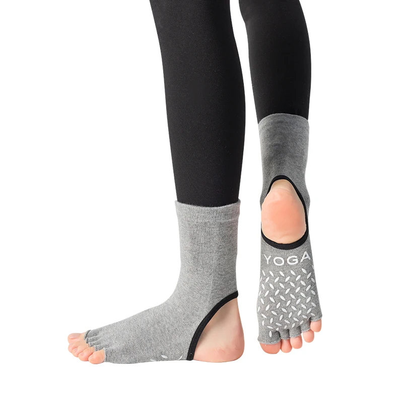 Silicone Non-Slip Toeless Pilates Socks Five Fingers Cotton Yoga