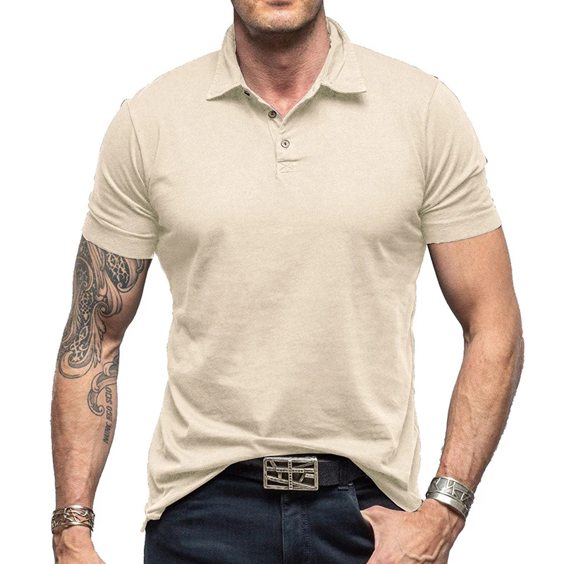 

Leisure Slim Short Sleeve Men's Polo Shirts Pure Color Buttoned Cotton Polo Shirt Spring Summer Men Clothes Casual Pullover Tops