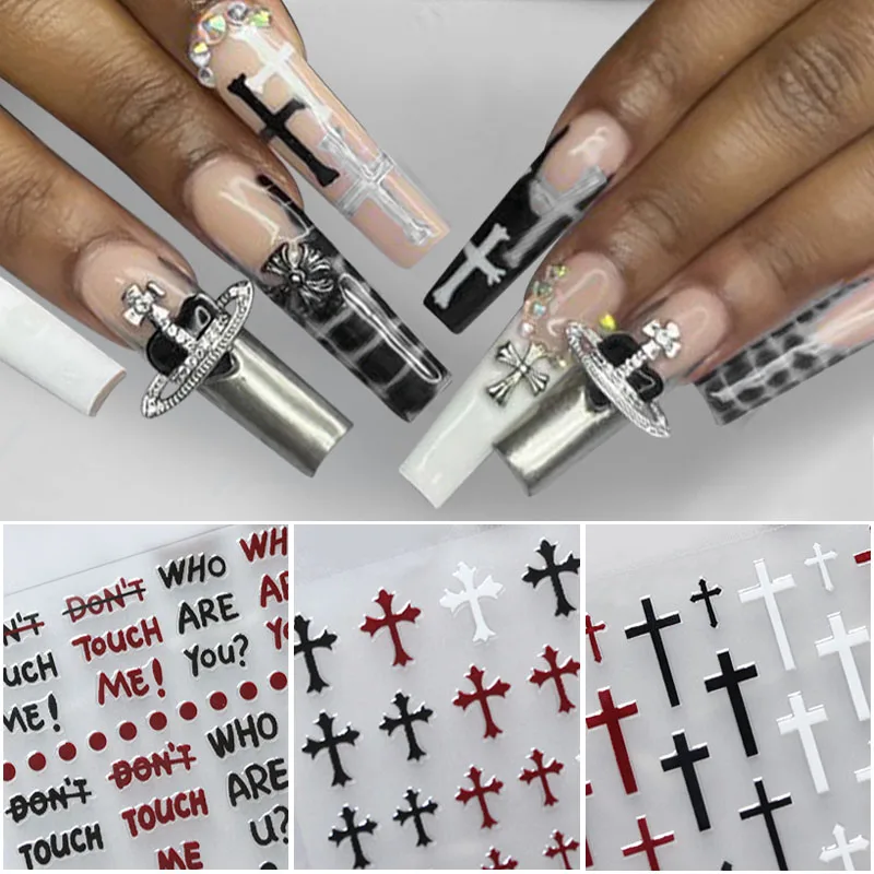 

3D Punk Cross Nail Stickers Self Adhsive Nail Art Stickers Geometric Strips Dots Snake Nail Decals Women Manicure Nail Supplies