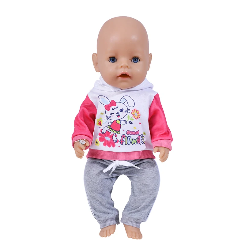17 Inch Doll Clothes Cartoon Dog Hoodies Trousers 43cm New Born Baby Boy Clothes Sports Suit Toys for Girl Nendoroid Clothes 4